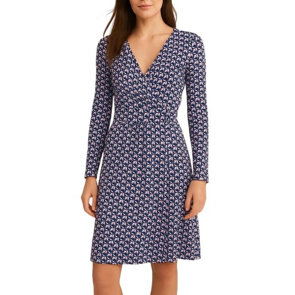 Vineyard Vines Sea Jewel Dress Purple Geometric Wrap Front Surplice Midi Medium - Picture 1 of 5
